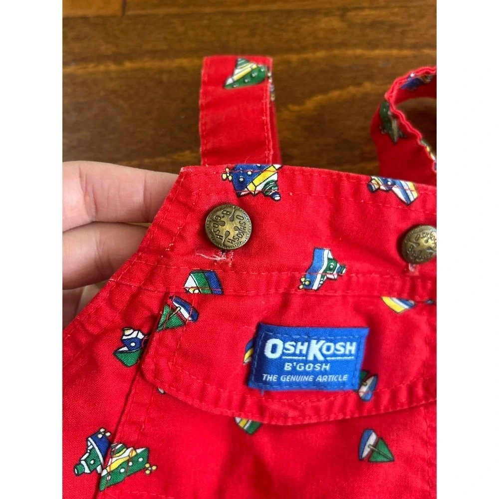 OshKosh Bgosh VTG Red Sailboat Print Overalls Nautical Baby 6-9‎ MonthsM